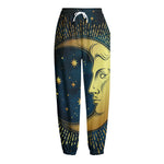 Vintage Moon And Sun Print Fleece Lined Knit Pants
