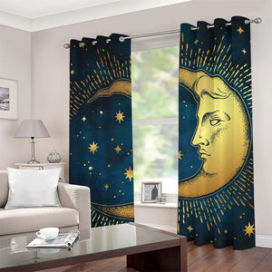 Vintage Moon And Sun Print Grommet Curtains