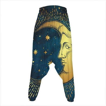 Vintage Moon And Sun Print Hammer Pants