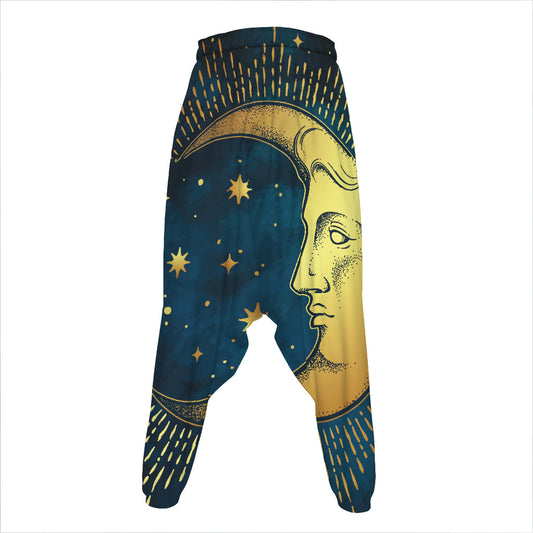 Vintage Moon And Sun Print Hammer Pants