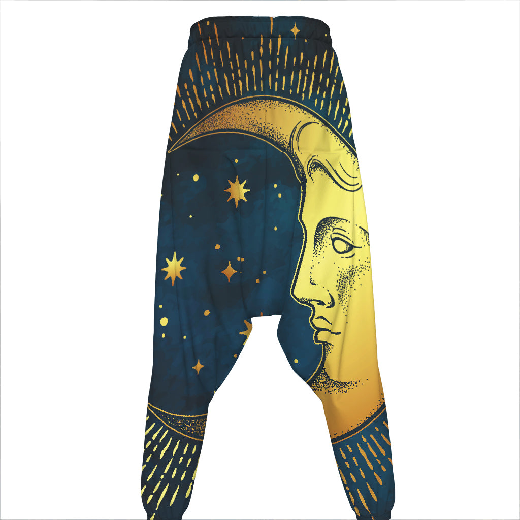 Vintage Moon And Sun Print Hammer Pants