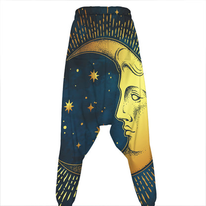 Vintage Moon And Sun Print Hammer Pants