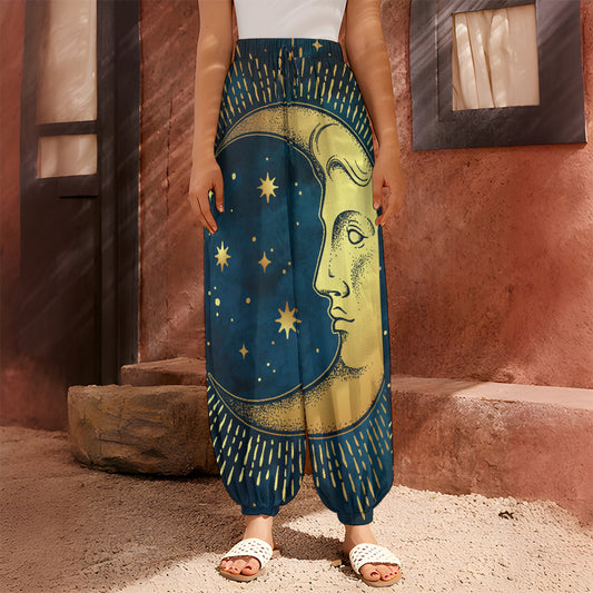 Vintage Moon And Sun Print Harem Pants