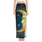 Vintage Moon And Sun Print High Slit Maxi Skirt