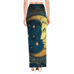 Vintage Moon And Sun Print High Slit Maxi Skirt