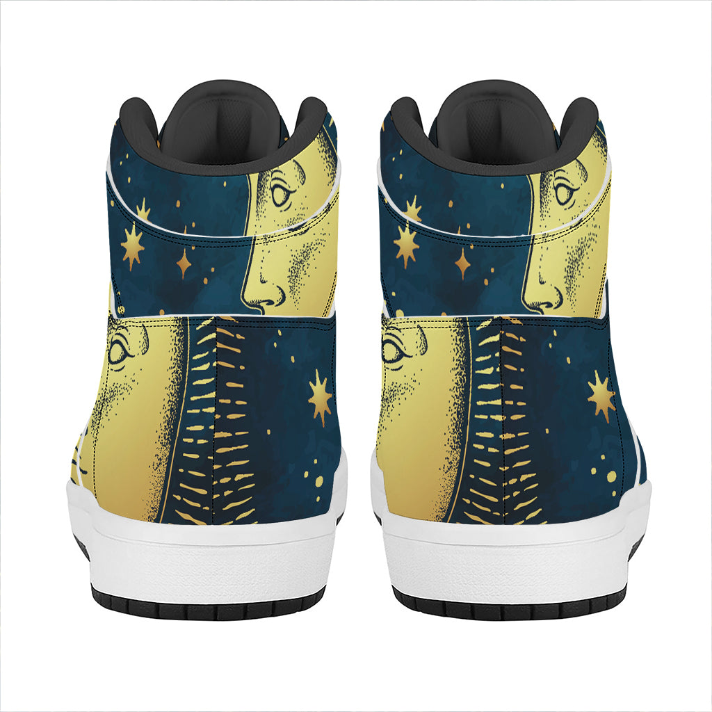 Vintage Moon And Sun Print High Top Leather Sneakers