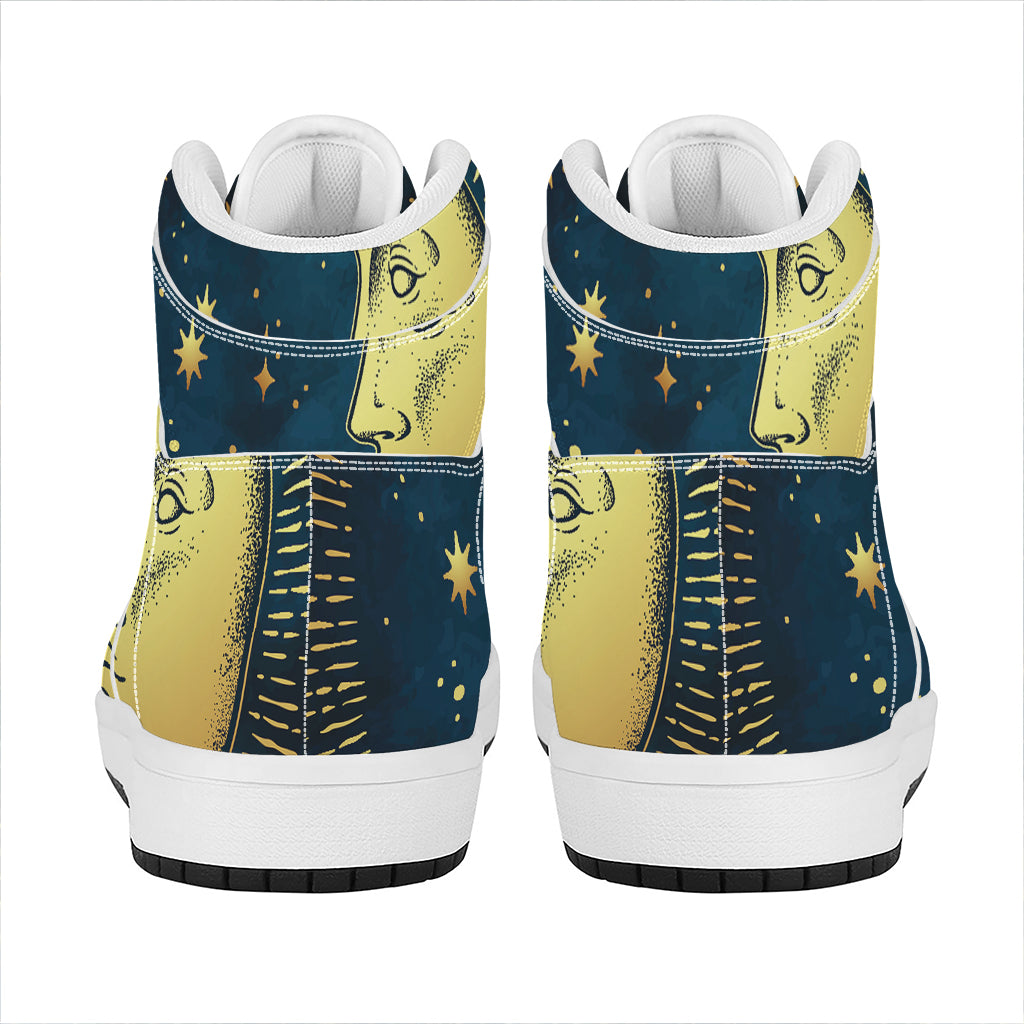 Vintage Moon And Sun Print High Top Leather Sneakers