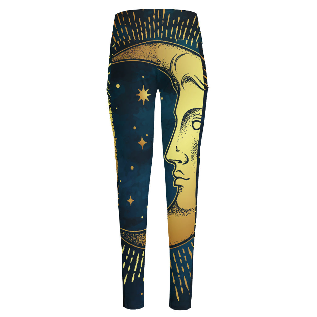 Vintage Moon And Sun Print High-Waisted Pocket Leggings