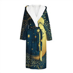 Vintage Moon And Sun Print Hooded Bathrobe