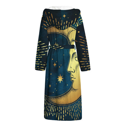 Vintage Moon And Sun Print Hooded Bathrobe