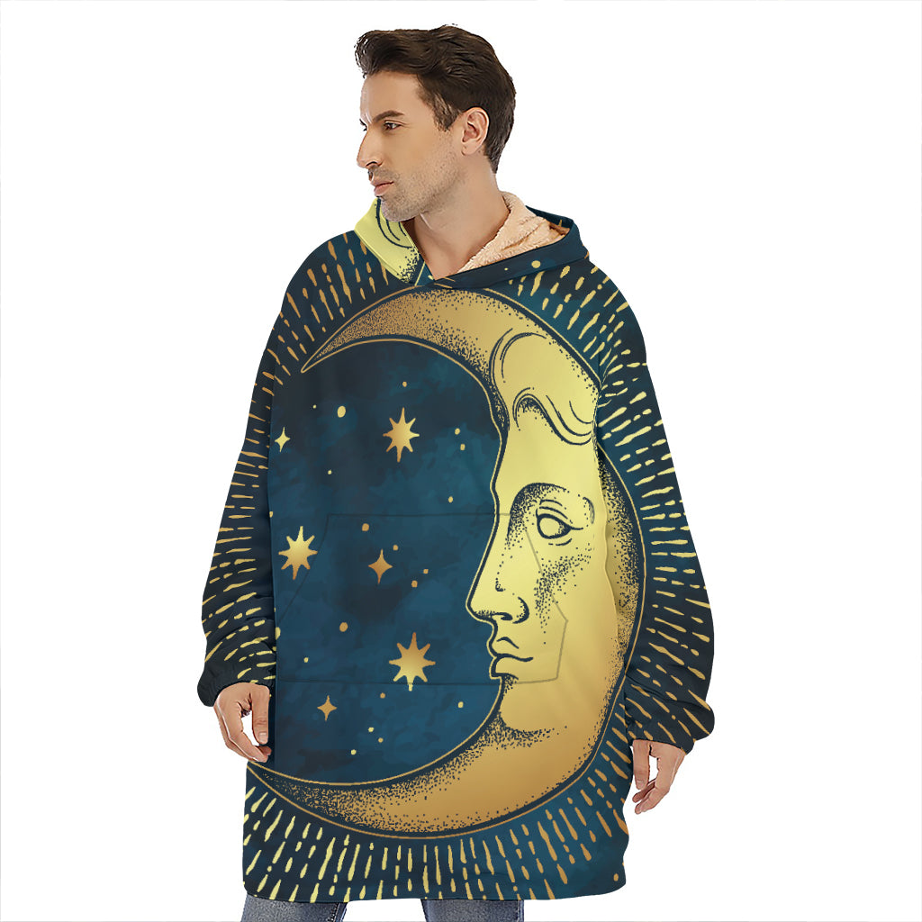 Vintage Moon And Sun Print Hoodie Blanket