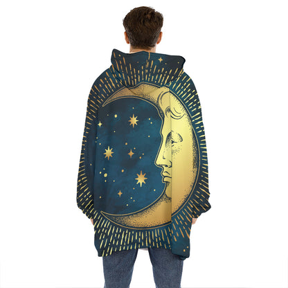 Vintage Moon And Sun Print Hoodie Blanket