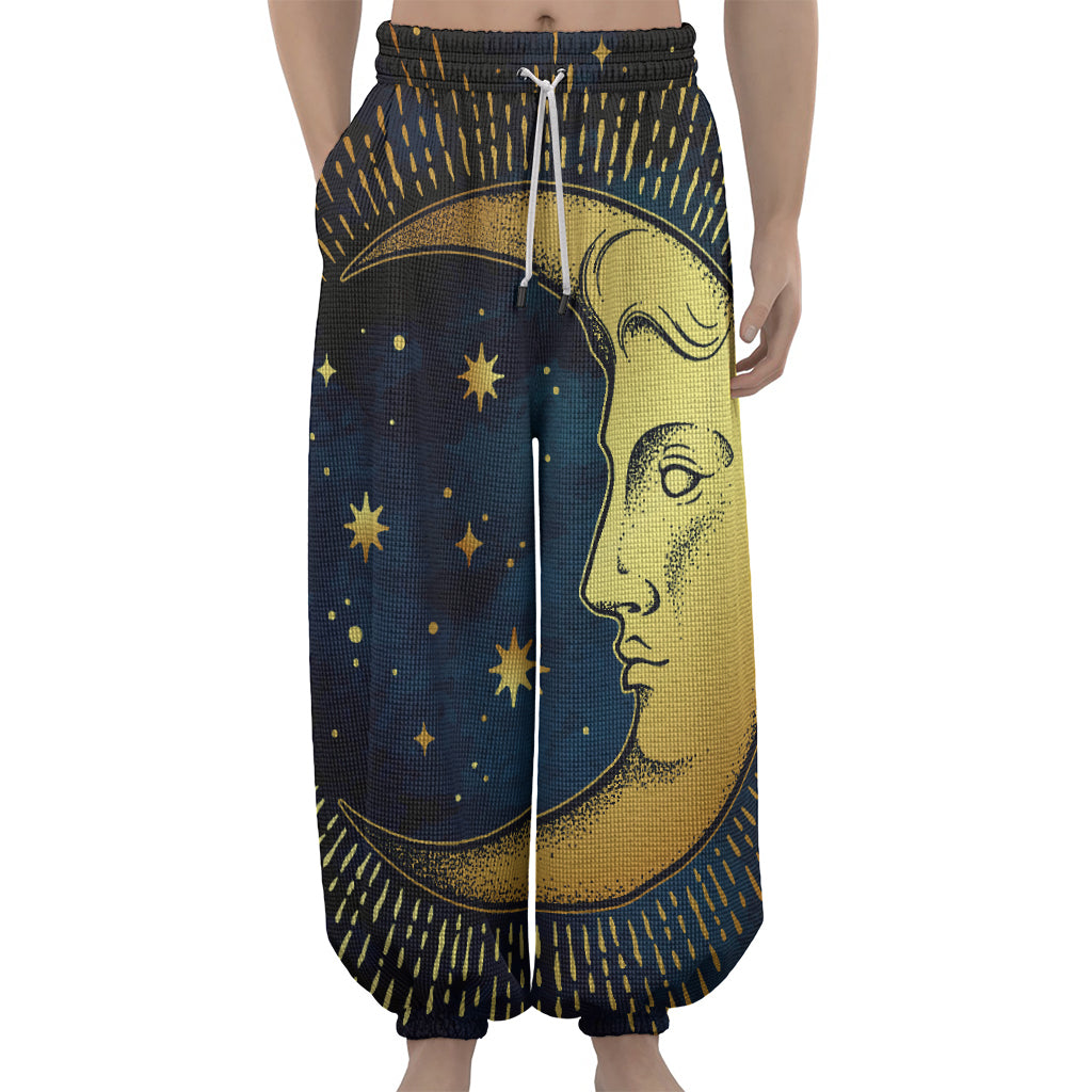 Vintage Moon And Sun Print Lantern Pants
