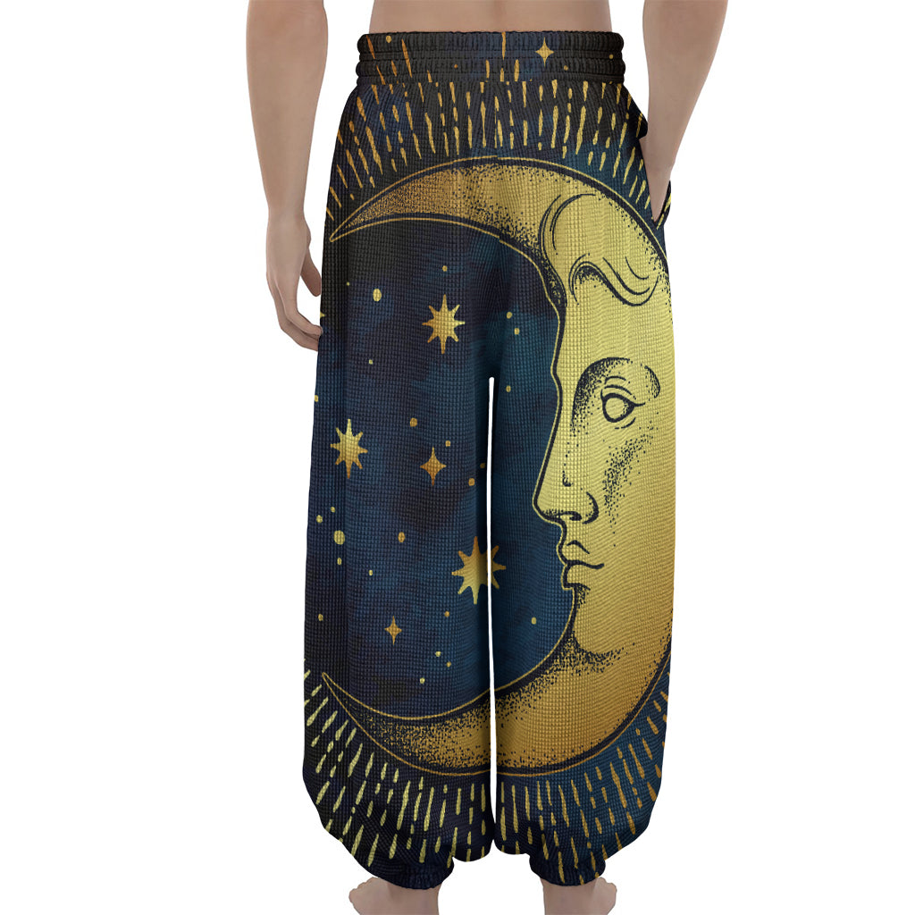 Vintage Moon And Sun Print Lantern Pants