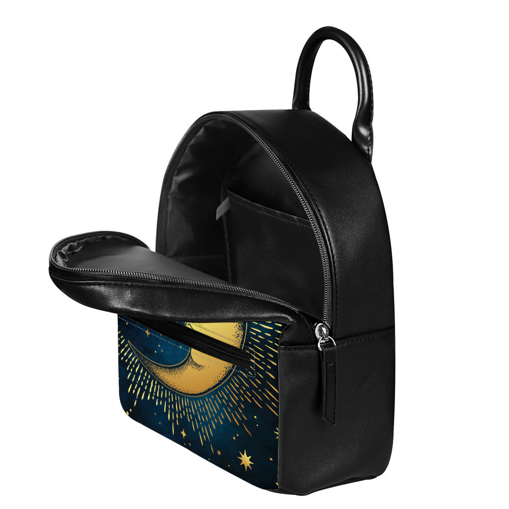 Vintage Moon And Sun Print Leather Backpack