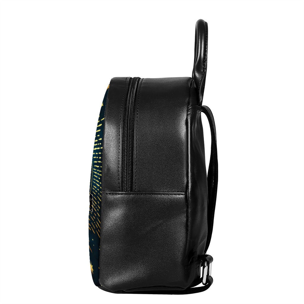 Vintage Moon And Sun Print Leather Backpack