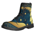 Vintage Moon And Sun Print Lace-Up Boots