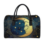 Vintage Moon And Sun Print Leather Duffle Bag