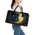 Vintage Moon And Sun Print Leather Duffle Bag