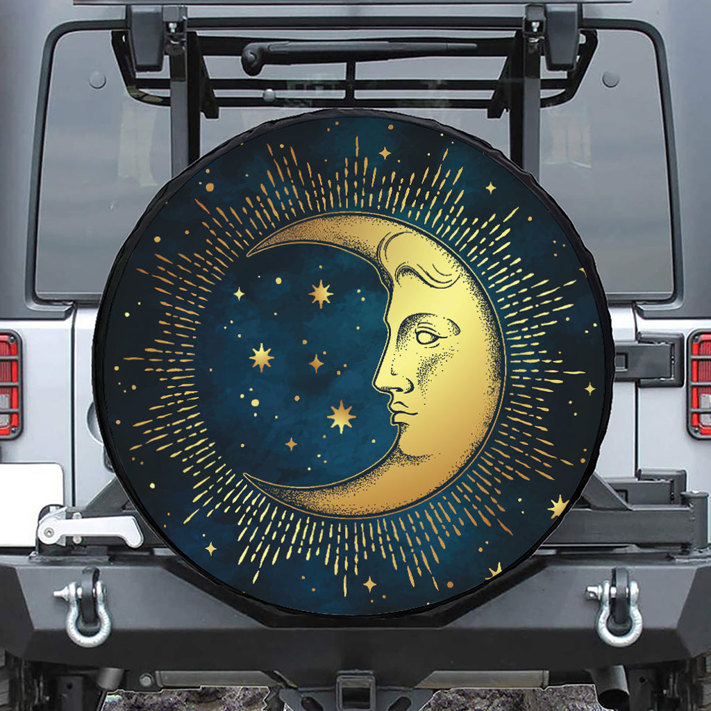 Vintage Moon And Sun Print Leather Spare Tire Cover