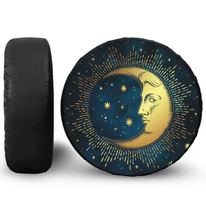 Vintage Moon And Sun Print Leather Spare Tire Cover