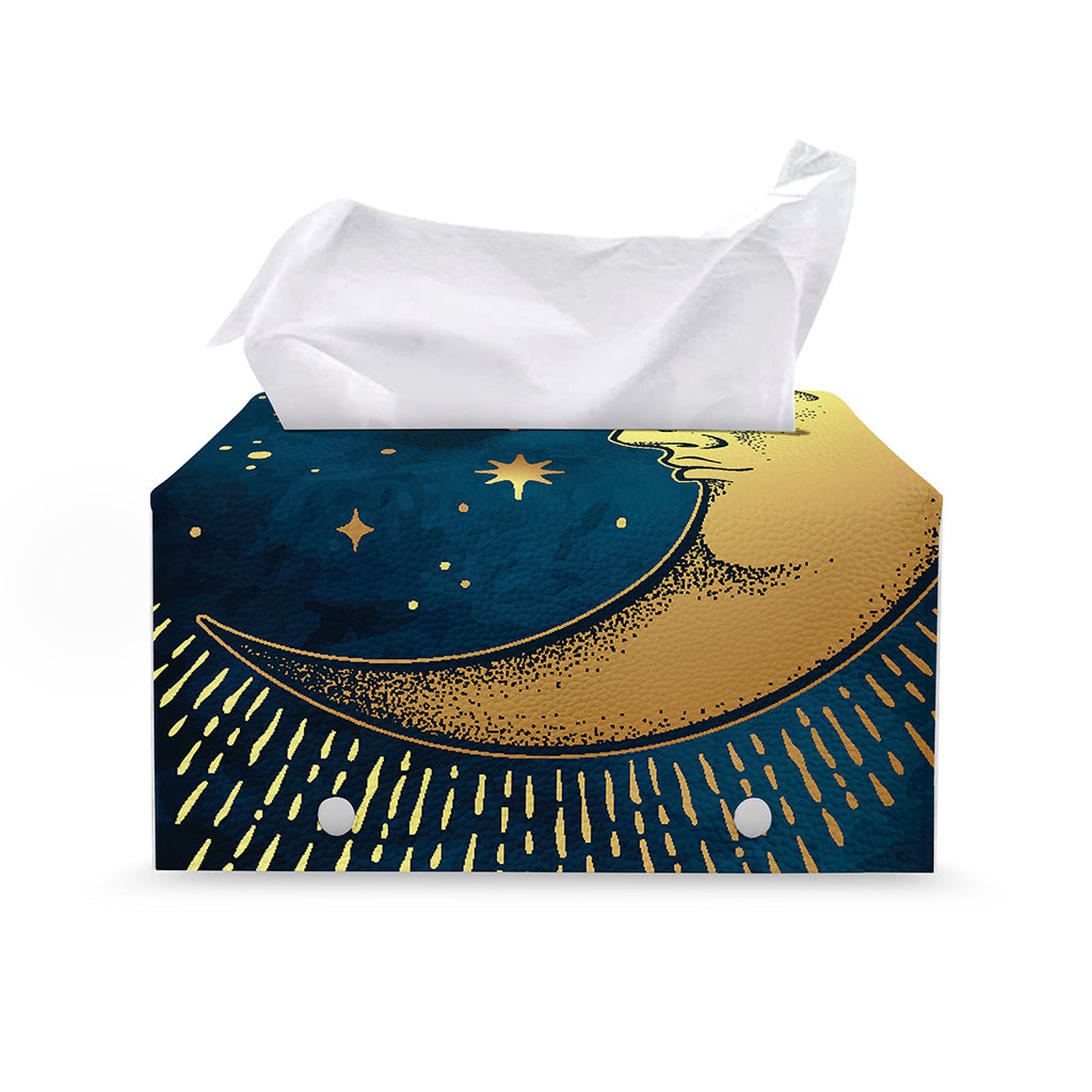 Vintage Moon And Sun Print Leather Tissue Box Cover