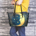 Vintage Moon And Sun Print Leather Tote Bag