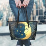 Vintage Moon And Sun Print Leather Tote Bag
