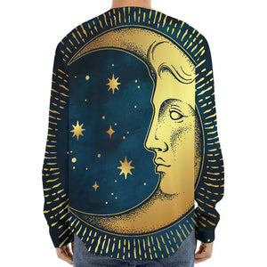 Vintage Moon And Sun Print Long Sleeve Baseball Jersey