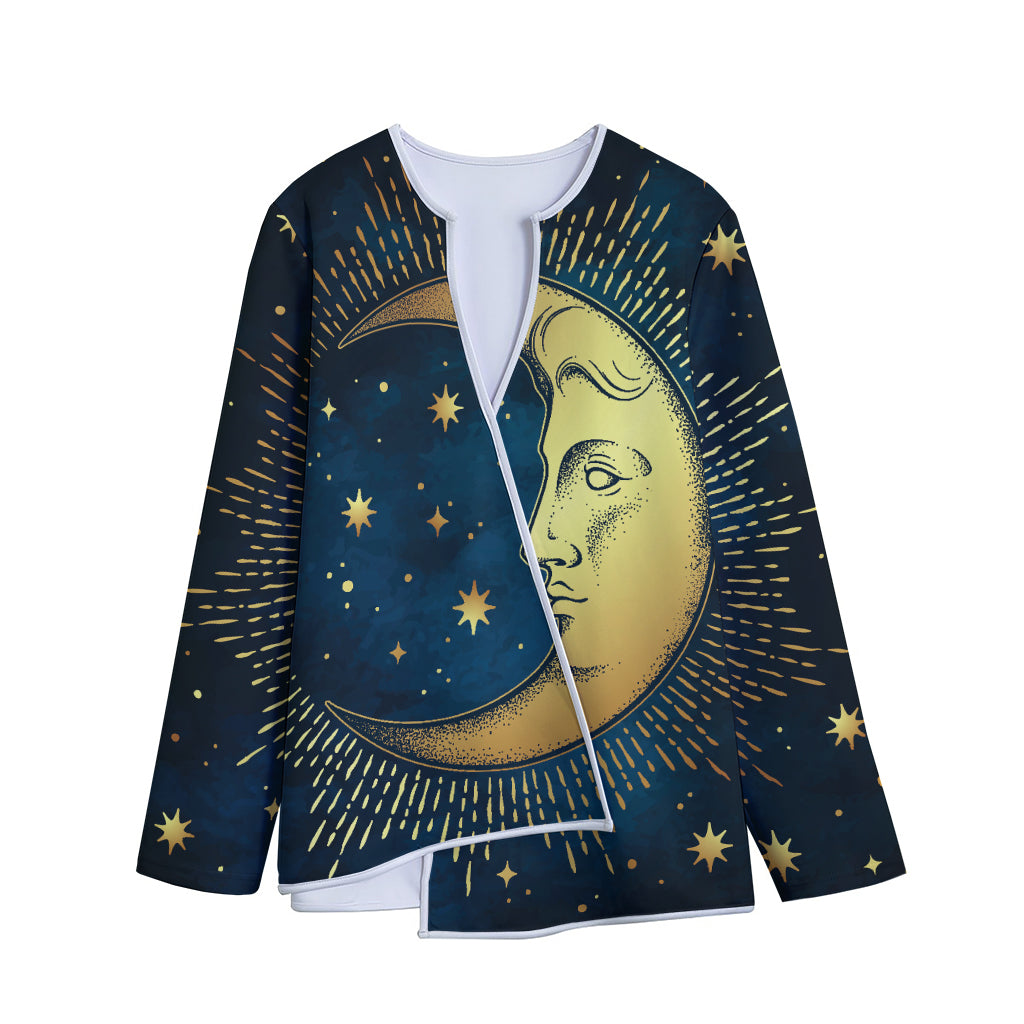 Vintage Moon And Sun Print Long Sleeve Short Coat