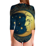 Vintage Moon And Sun Print Long Sleeve Swimsuit