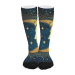 Vintage Moon And Sun Print Long Socks