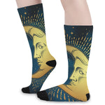 Vintage Moon And Sun Print Long Socks