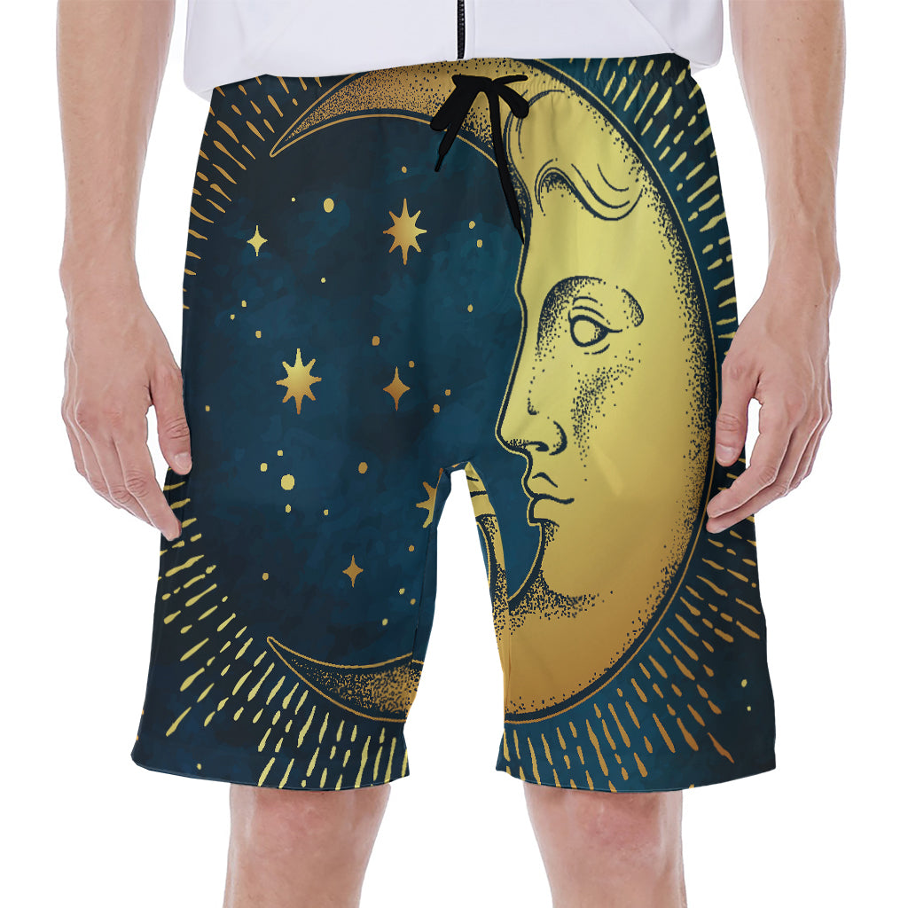 Vintage Moon And Sun Print Men's Beach Shorts