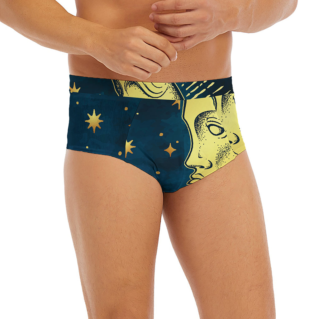 Vintage Moon And Sun Print Men's Briefs