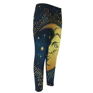 Vintage Moon And Sun Print Men's Compression Pants