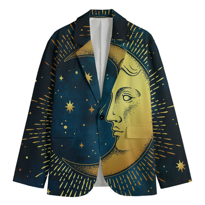 Vintage Moon And Sun Print Men's Cotton Blazer