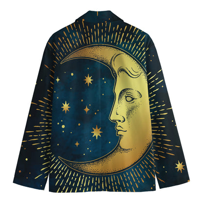 Vintage Moon And Sun Print Men's Cotton Blazer