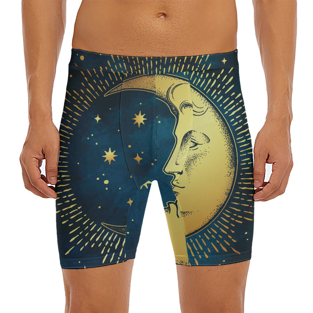 Vintage Moon And Sun Print Men's Long Boxer Briefs