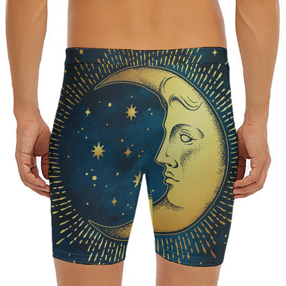 Vintage Moon And Sun Print Men's Long Boxer Briefs