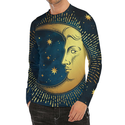 Vintage Moon And Sun Print Men's Long Sleeve Rash Guard