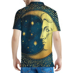 Vintage Moon And Sun Print Men's Polo Shirt