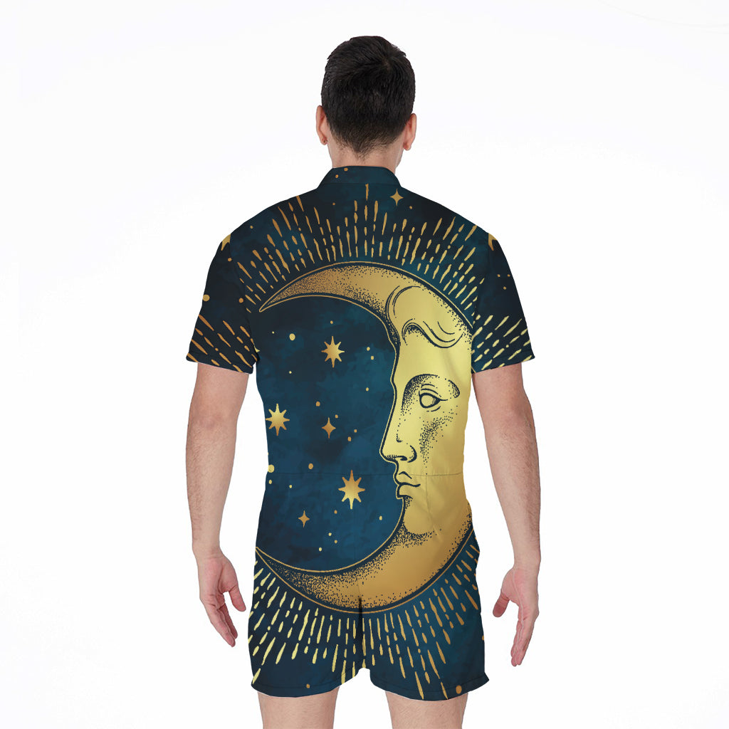 Vintage Moon And Sun Print Men's Rompers