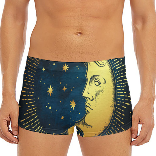 Vintage Moon And Sun Print Men's Short Boxer Briefs