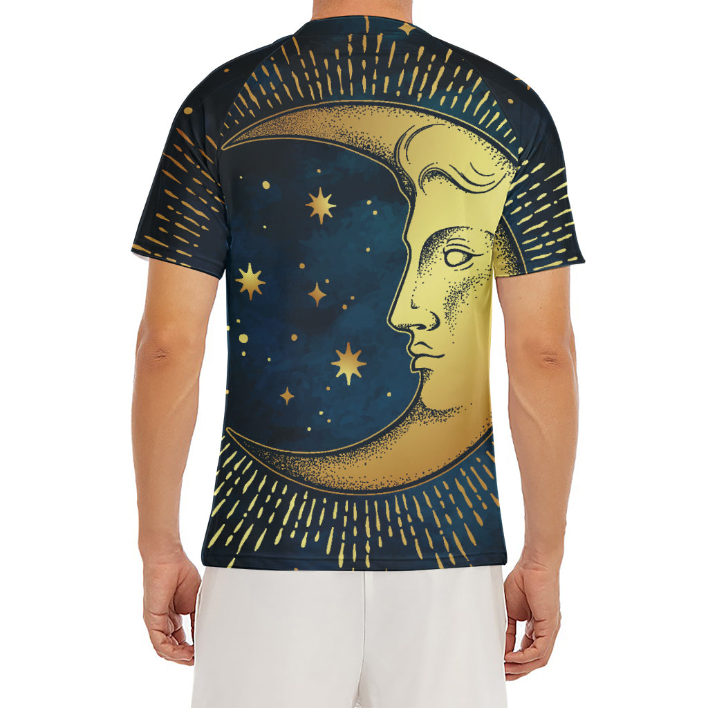 Vintage Moon And Sun Print Men's Short Sleeve Rash Guard