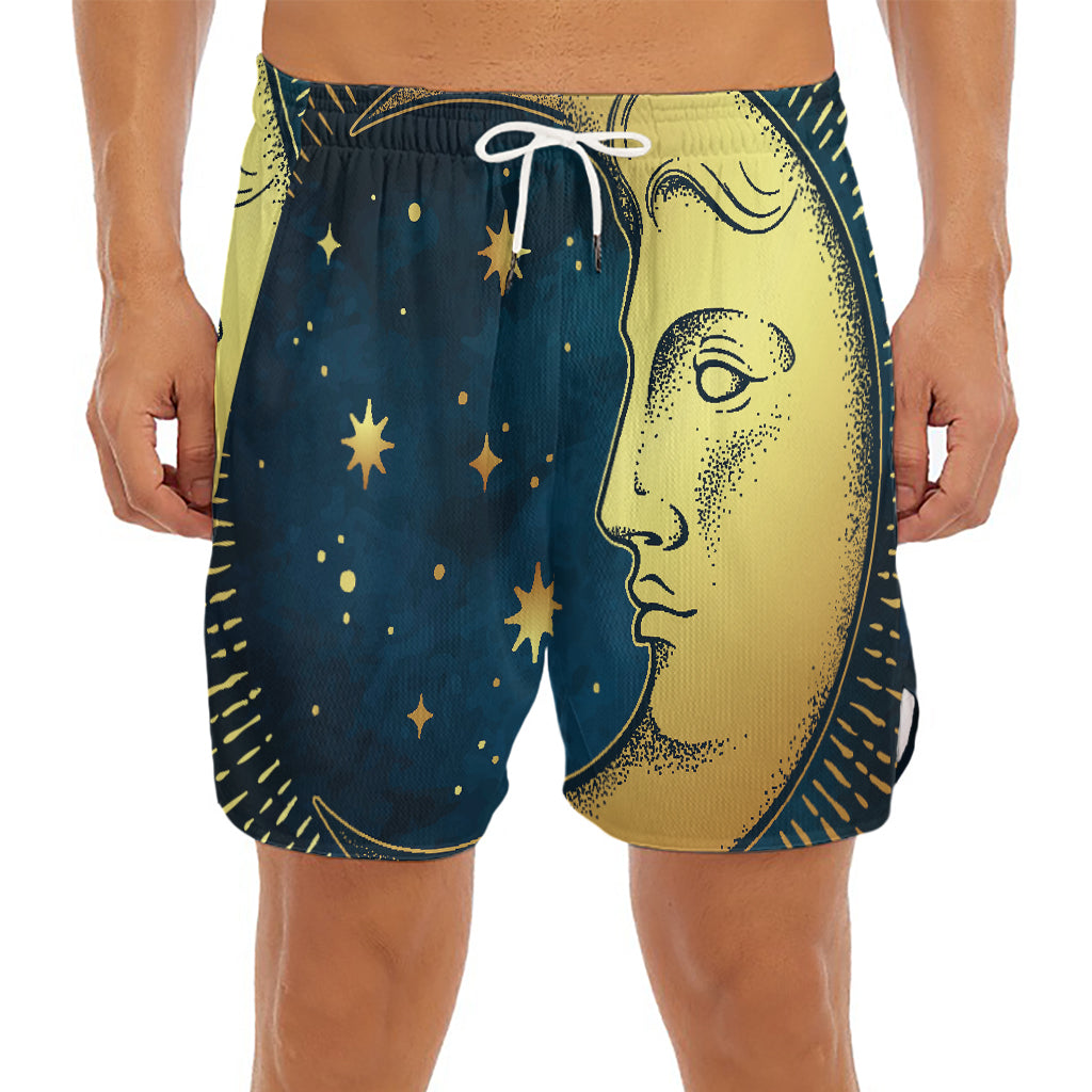 Vintage Moon And Sun Print Men's Split Running Shorts