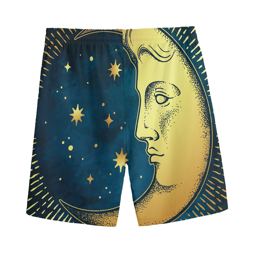 Vintage Moon And Sun Print Men's Sports Shorts
