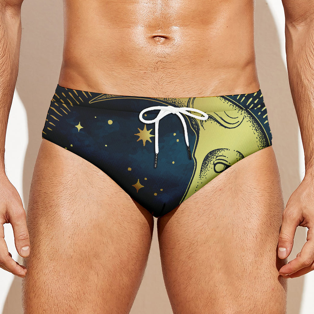 Vintage Moon And Sun Print Men's Swim Briefs