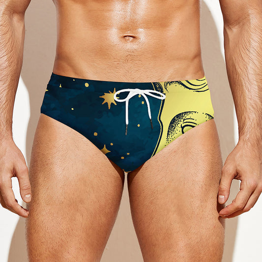 Vintage Moon And Sun Print Men's Swim Briefs