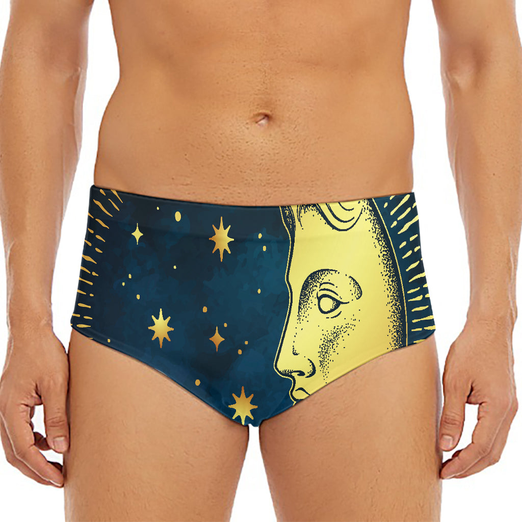 Vintage Moon And Sun Print Men's Triangle Swim Briefs